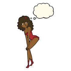 cartoon woman in lingerie with thought bubble N33