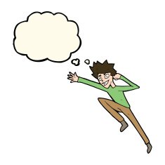 cartoon jumping man with thought bubble N4