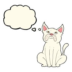 cartoon grumpy little dog with thought bubble N7