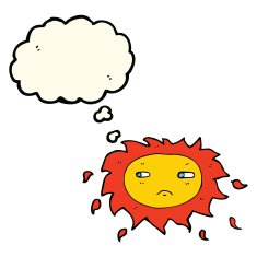 cartoon sad sun with thought bubble N8