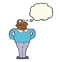 cartoon worried man with thought bubble N70