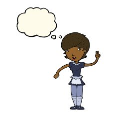 cartoon waitress taking order with thought bubble N14