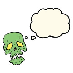 cartoon skull with thought bubble N22