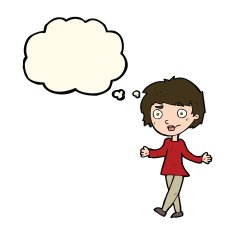 cartoon confused woman with thought bubble N60