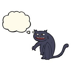 cartoon black cat with thought bubble N26