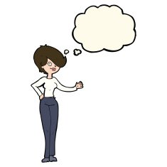 cartoon woman waving with thought bubble N261