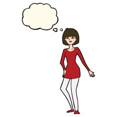 cartoon woman in dress with thought bubble N29