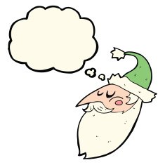 cartoon santa face with thought bubble N8