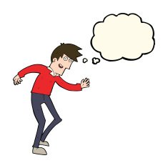 cartoon happy man dancing with thought bubble N28