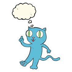 cartoon cat with idea thought bubble N4