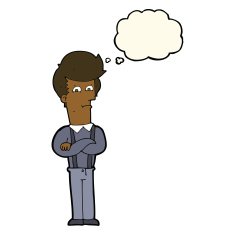 cartoon annoyed man with thought bubble N54