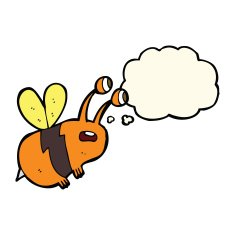 cartoon frightened bee with thought bubble N7