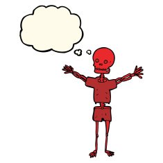 cartoon skeleton in clothes with thought bubble N7