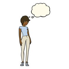 cartoon modern attractive woman with thought bubble N7