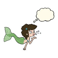 cartoon mermaid blowing kiss with thought bubble N8
