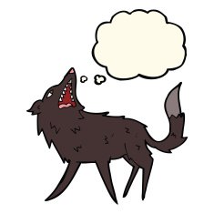 cartoon snapping wolf with thought bubble N3