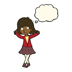 cartoon happy girl with thought bubble N60