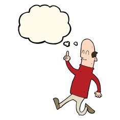 cartoon bald man with idea thought bubble N16