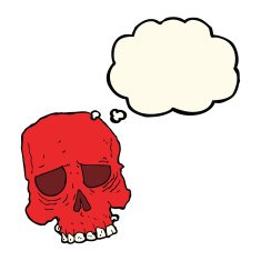 cartoon spooky skull with thought bubble N106