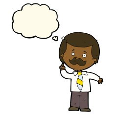cartoon newsreader man with idea thought bubble N7