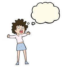 cartoon frightened woman with thought bubble N18