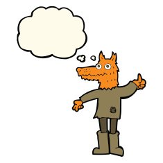 cartoon fox man with thought bubble N38