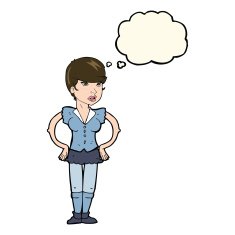 cartoon woman with hands on hips thought bubble N162