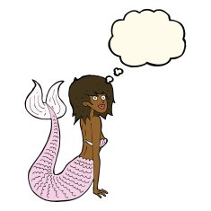 cartoon mermaid with thought bubble N43