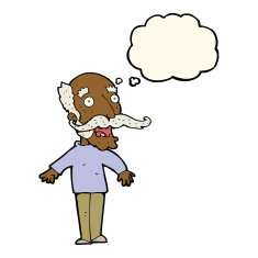 cartoon old man gasping in surprise with thought bubble N5