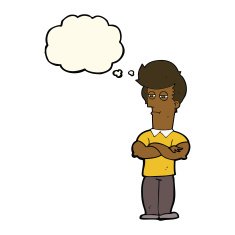 cartoon man with folded arms thought bubble N19