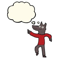 cartoon wolf man with thought bubble N28