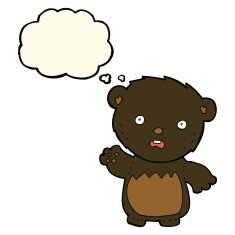 cartoon worried black bear with thought bubble N4