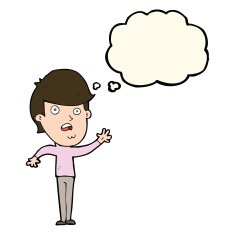 cartoon unhappy boy with thought bubble N41
