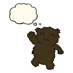 cartoon waving black bear with thought bubble N42