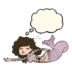 cartoon mermaid with tattoos thought bubble N7