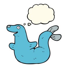 cartoon seal with thought bubble N13