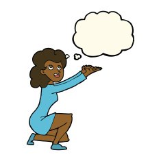 cartoon woman presentation gesture with thought bubble N7
