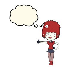 cartoon vampire girl giving thumbs up sign with thought bubble N16
