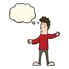 cartoon happy man with thought bubble N334