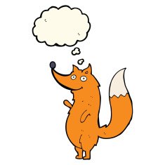 cartoon waving fox with thought bubble N9