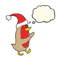 cartoon christmas robin with thought bubble N4