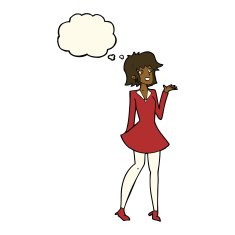 cartoon pretty woman in dress with thought bubble N31