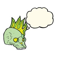 cartoon spooky skull with thought bubble N107
