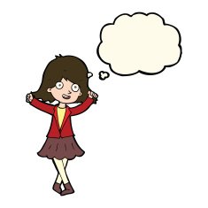 cartoon happy girl with thought bubble N61
