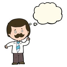 cartoon newsreader man with idea thought bubble N8