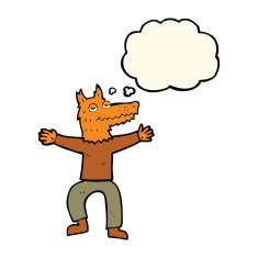 cartoon fox man with thought bubble N39