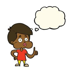 cartoon boy giving thumbs up with thought bubble N7