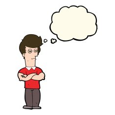 cartoon man with folded arms thought bubble N20
