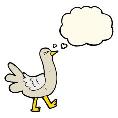 cartoon walking bird with thought bubble N14