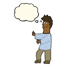 cartoon happy man with thought bubble N335
